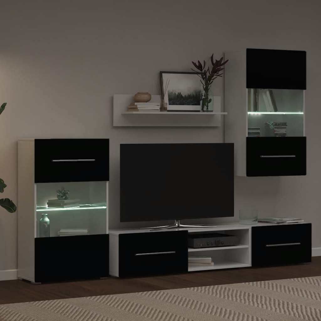 Mobili con Vetrina Parete Unità TV 5 pz con Luci LED Nero